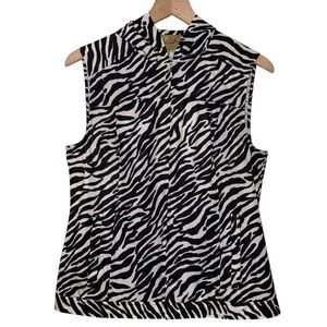 Peck & Peck Black and White Zebra Print‎ Zip Up Windbreaker Shirt Vest
